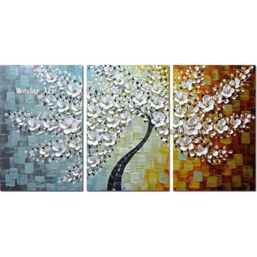 Hand Painted Knife Gold flower Oil Painting Canvas Palette Painting For Living Room Modern flower tree picture Wall Art Pictures