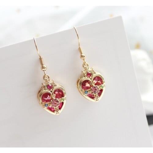 Gold Color Blue Green Crystal Cross Love Red Heart Shape Star Moon Stud Earrings Star Moon Earrings For Cosplay Kids Girls