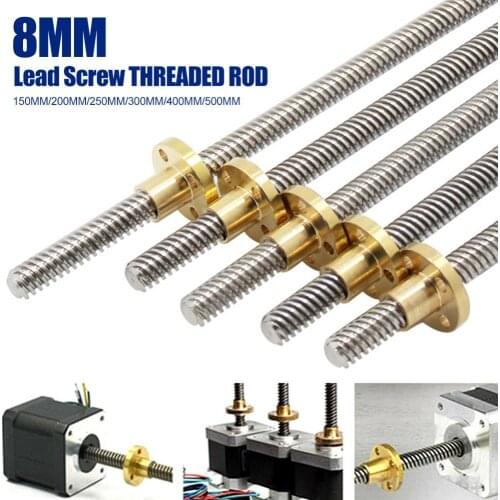 T8 3D Printer Lead Screw T8 Stepper Trapezoidal Acme Thread Lead Screw Rod 150mm 200mm 250mm 300mm 400mm 500mm with Nut