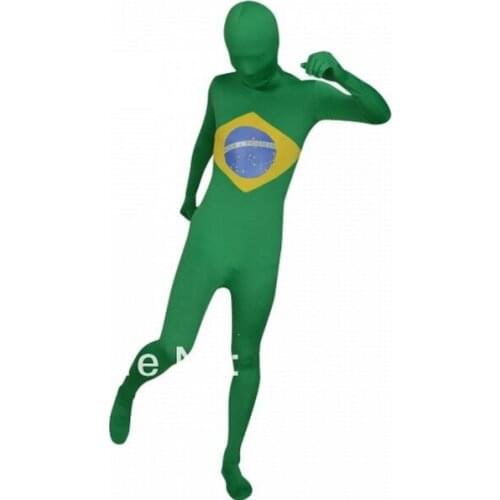 Brazil Flag Zentai Second Skin Suit Fancy Dress Costume Spandex Lycra