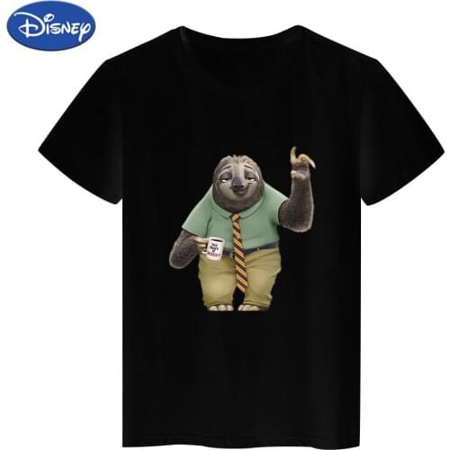 Disney Zootopia T-Shirt Women T Short Lightning Sloth Printed Short Sleeve Soothing Animation Style Black Tshirts Hipster