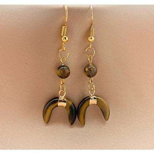 2021 New Trend Moon Shaped Tiger Eye Drop Earrings Female Wedding Natural Stone Earrings Fashion Korean Jewelry Earrings Women