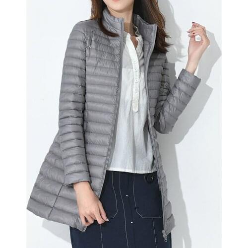 Womens Autumn And Winter Stand Collar Lightweight Down Jacket Korean Style Slim Fit Oversize Coat