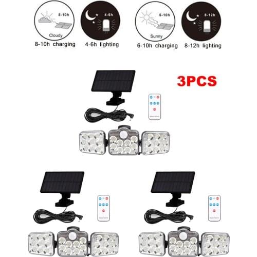 3pcs 138 led remote seperable Outdoor Solar Lights 3 Adjustable Heads 270° Three Optional Modes Motion Sensor Waterproof Street
