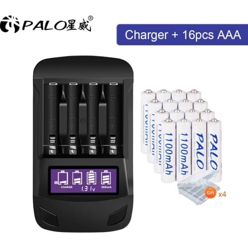 PALO Original AAA battery rechargeable 4-16pcs AAA rechargeable batteries 1.2V nimh+LCD USB smart AA AAA battery charger