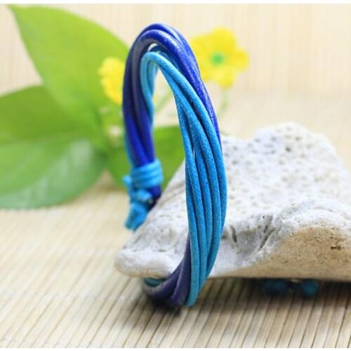 6Pcs/ Set Braided Wrap Blue Leather Bracelets for Men Women Fashion Charm Ethnic Tribal Wristbands J202