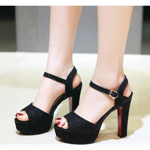 Platform Square High Heel Women Sandals Fashion Bling Buckle Women Summer Shoes Dress Women Open Toe Shoes 2020 Big Size 34-43