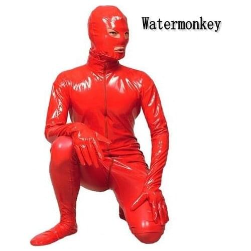 Watermonkey Brand Cosplay Halloween Costumes PVC leather full bodysuit Open eyes mouth Mens womens kids Tights