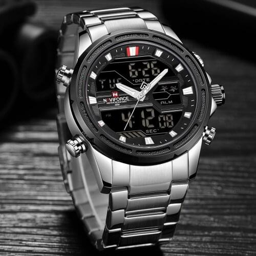 New Watches Men Luxury Top Brand Naviforce LED Men Sports Watches Waterproof Full Steel Quartz Mens Watch Relogio Masculino