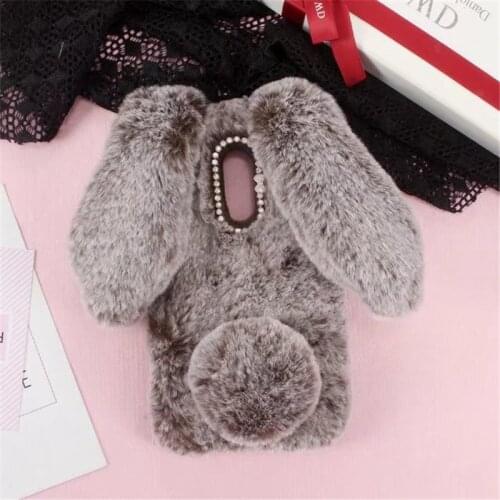 Luxury Bunny Warm Rabbit Fur Case For Redmi 5 Plus 5A 6A 7A 8A Note 7 8 9 Pro Rhinestone Diamond Cover for Xiaomi Mi A3 A2 5X 9T