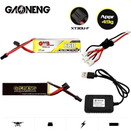 Gaoneng GNB Max 180C 3S HV Lipo Battery 660mAh 11.4V With XT30U-F Plug for FPV Racing Drone 4 Axis UAV RC Drone and a Charger