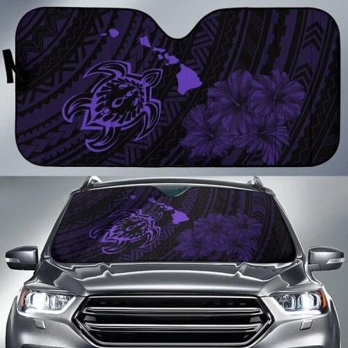 Hawaiian Hibiscus Sea Turtle Polynesian Car Interior Protector Car Sun Shade for Windshield Foldable Durable Car Gloss Sunshade