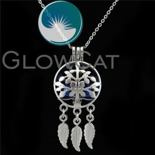 K719 Round Tree Leaf Tassel Beads Cage Aroma Essential Oil Diffuser Pearl Cage Locket Necklace Kids Girl Party Gift