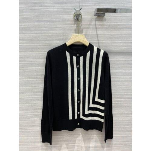Summer High 2021SS Quality Women Luxury Striped 70% Wool Loose Cardigan Ladies Knitted Sweater Coat 3 Color Gdnz 5.19