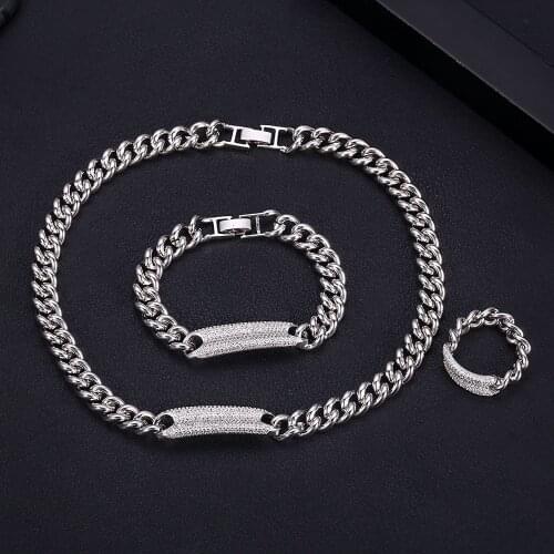 Janekelly Fashion designer Top accessories fashion unique Rope Chain jewelry set AAA zircon micro pave hand jewelry set