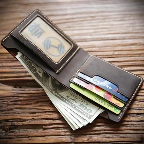 2020 Genuine Leather Wallet For Men Male Vintage Cowhide Handmade Crazy Horse Leather Short Slim Mens Purse With Card Holder