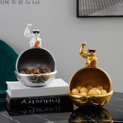 Creative Lucky Cat Storage Decoration Resin Crafts Statue Sculpture Desktop Storage Box Modern Home Decoration Accessories