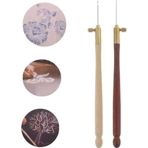 DIY Craft Wooden Handle Tambour Crochet Hook with 3 Needles French Crochet Embroidery Beading Hoop Sewing Tool Set