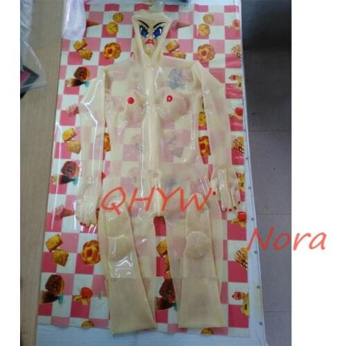 Latex Catsuit Transparent Full Body 3d Breast Rubber Bodysuit Full Cover Suit with Back Crotch Zip Hoods Gloves Socks Women