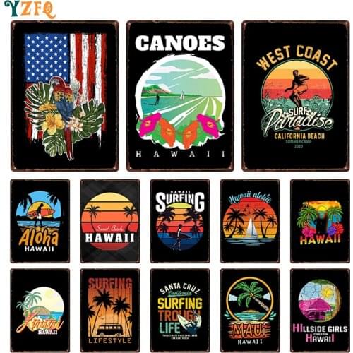 Summer In Hawaii USA Poster Tin Sign Vintage Metal Plaque Retro Bar Pub Restaurant Room Wall Decoration Plates DU-11476B