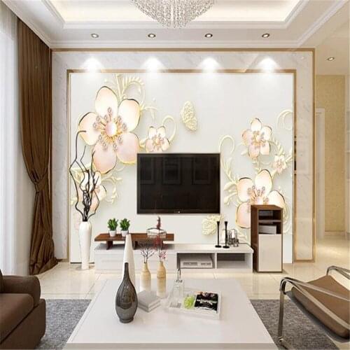 Milofi custom large wallpaper mural three-dimensional relief jewelry flower modern minimalist European TV background wall