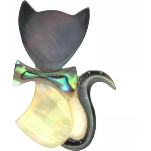 ZiccoWong Fashion Natural Shell Cat Brooch Pin For Women Girl Sexy Animal Banquet Brooch Unique Design Party Weddings Jewelry