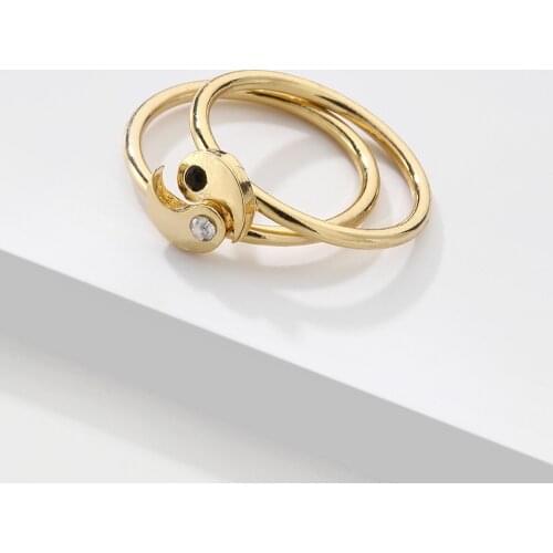 2Pcs/set Fashion Gold Color Metal Thin Rings Unique Design Yin and Yang Crystal Rings for Women Trendy Party Jewelry 2021 New