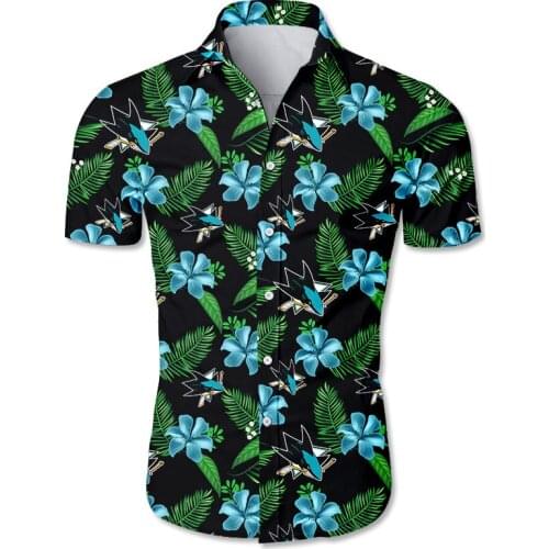 San Jose mens casual hawaiian shirts Blue flower cartoon fish print 3D Sharks tops