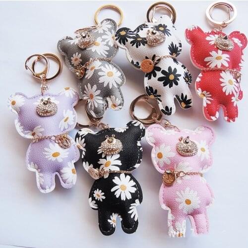 New Fashion Keychain Cute Style Bear Faux Leather Tassel Simple Decor Bag Pendant Car Key Hanging Accessories Gift Drop Shipping