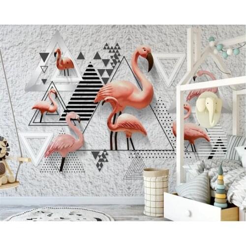Beibehang Custom photo wallpaper mural 3D stereo black and white geometric flamingo children room background wall 3d wallpaper