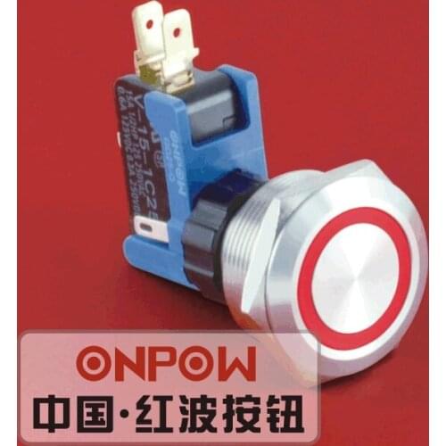 ONPOW 25mm Large current 1NO1NC Momentary/Latching Ring illuminated Push Button Switch (LCA25-11(Z)E/S) CE, ROHS