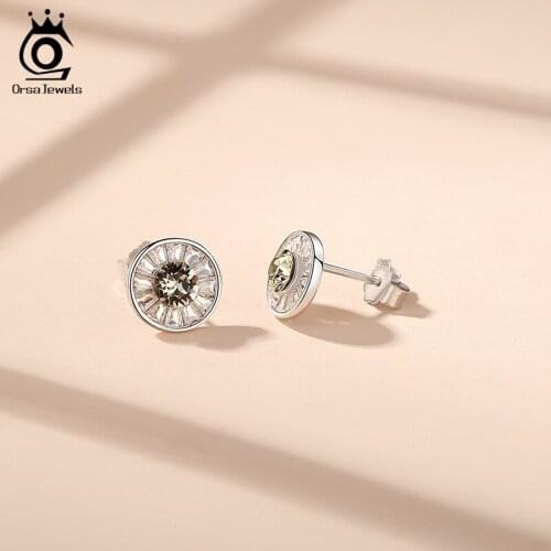 ORSA JEWELS Jewelry Earrings Crystal Stud Earrings for Women S925 Sterling Silver Women Stud Earrings Fashion Jewelry Gift SWE03