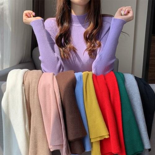 Autumn And Winter High Neck Sweater Womens Sweater Pullover All-match Womens Long-sleeved Short Top Thin Girl Sweater