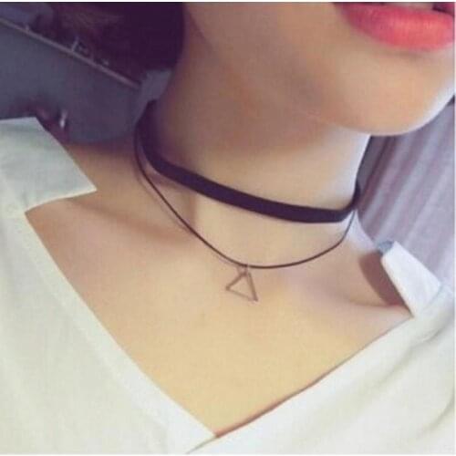 Double The Floor Space Triangle Neck Pendant Necklace, Womens Fashion Rope Necklace Collarbone, Clavicle Simple Chain Double