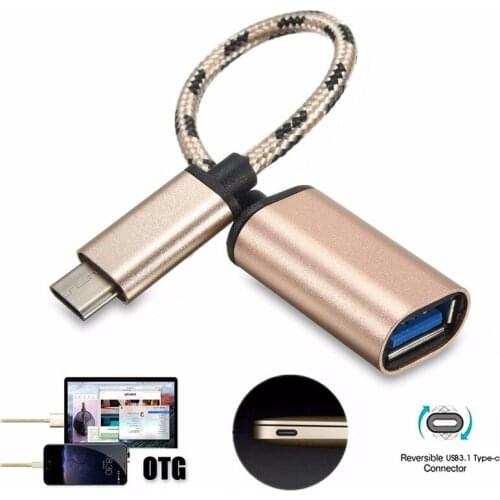 Metal Head Type C to USB Type A OTG Adapter Data Transfer Charger Knitting Cable For Nokia N1 For Phone Laptop 200pcs/lot