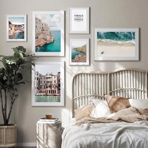 Italy City Building Photograph Canvas Painting Seascape Coastal Poster Print Wall Art Landscape Picture Modern Home Decoration