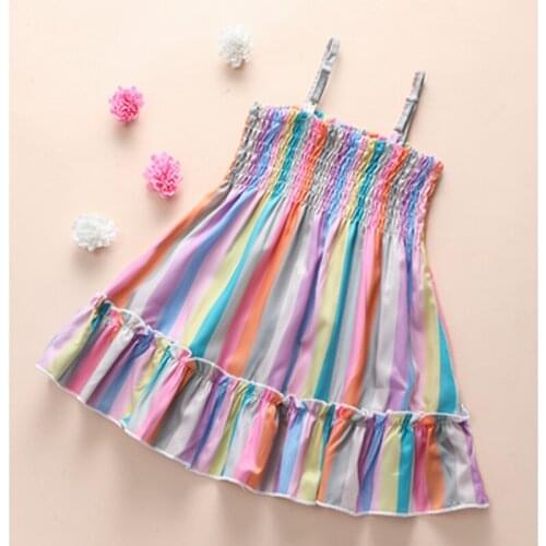 Pudcoco 6M-5Y Dress Summer Baby Girls Sleeveless Ruffles A-Line Toddler Kids Casual Sweet Striped Sundress