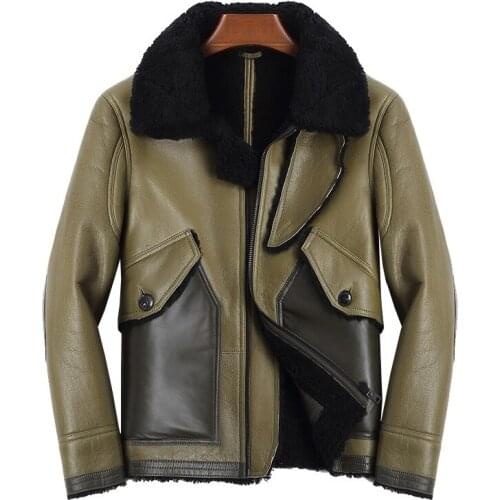 CLEARANCE mens fashion retro winter sheep fur sheepskin leather surface wool lining biker jacket coat