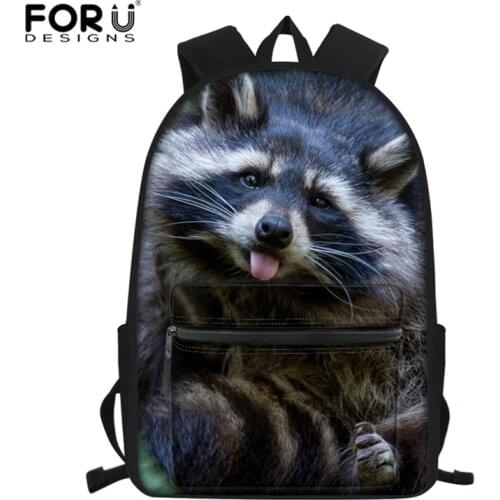 FORUDESIGNS Raccoon Junior High School Backpacks For Girls Primary Kids Bags Large Capacity School Bags For Children Mochila