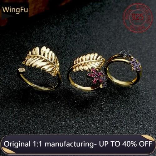 S925 sterling silver tropical golden palm leaves inlaid zircon gold ring fashion luxury brand monaco jewelry gift