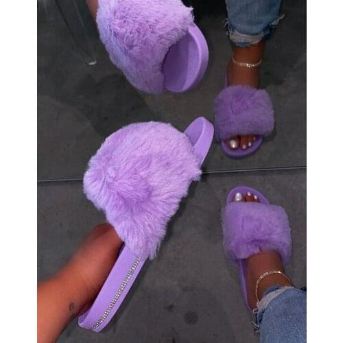 Woman Sandals Non-Slip Casual Indoor Slippers Women Fluffy Slippers Comfortable Warm Fuzzy Slippers Solid Colors Ciabatte Donna