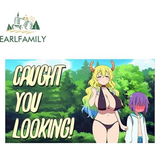 EARLFAMILY 13cm x 7.4cm Caught You Looking! Dragon Maid Quetzalcoatl Vinyl Sticker for Window Bumper Decal Cartoon Car Stickers