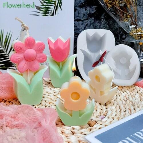 Sun Flower Tulip Flower Candle Silicone Mould Candle Making Supplies DIY Flower Resin Molds Soap Mold Aromatherapy Plaster Mold