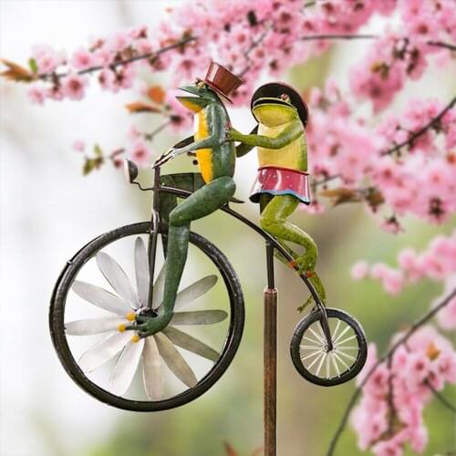 Vintage Bicycle Metal Wind Spinner Metal Cyclone Vintage Bicycle Standing On Wind Rotating Windmill Gardening Garden Ornaments