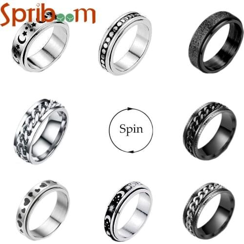 Spin Rings for Women Men Titanium Steel Star Moon Rotate Freely Ring Anti Stress Accessories Punk Hop Hip Jewelry Couple Gifts