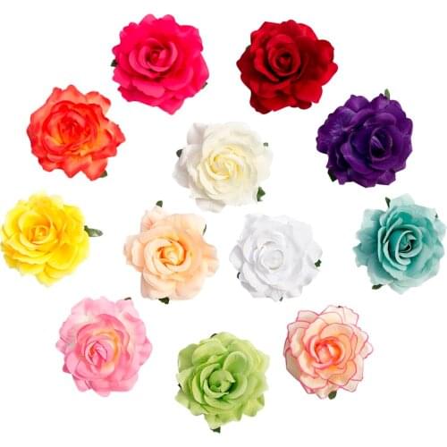Cute Two Methods of Use 3D Simulation Real Fabric Girls' Rose Flower Hair Clips With Pin Set of 12 Pcs