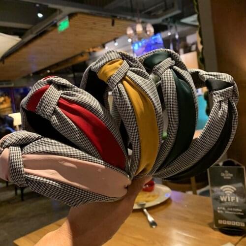 Elegant Plaid Wide Side Headband Solid Silk Cross Knot Hair Band For Women Handmade Twist Cloth Headbands Simple Cloth Hair Hoop