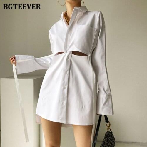 BGTEEVER Chic Stylish Lapel Summer Women Dress 2021 New Hollow Out Single-breasted Irregular Oversized Female Dresses vestidos