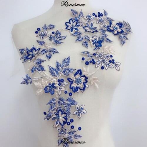 1Pc Blue Powder 3D Flowers Nail Beads Rhinestone Embroidery Lace Flower Patch Accessories Clothing Skirt DIY decoration