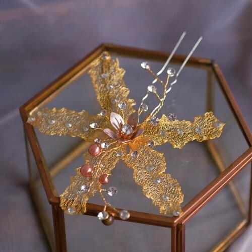 100% Handmade Gold Bridal Hair Sticks Pearls Brides Hairpins Woman Daily Hair Accessory
